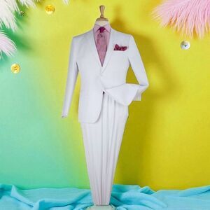 APOLLO KING MEN'S 2 PIECE MODERN FIT SOLID WHITE EXECUTIVE SUIT. 5604